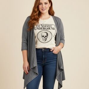 Jane & Delancey Plus Size Charcoal Draped Women's Cardigan